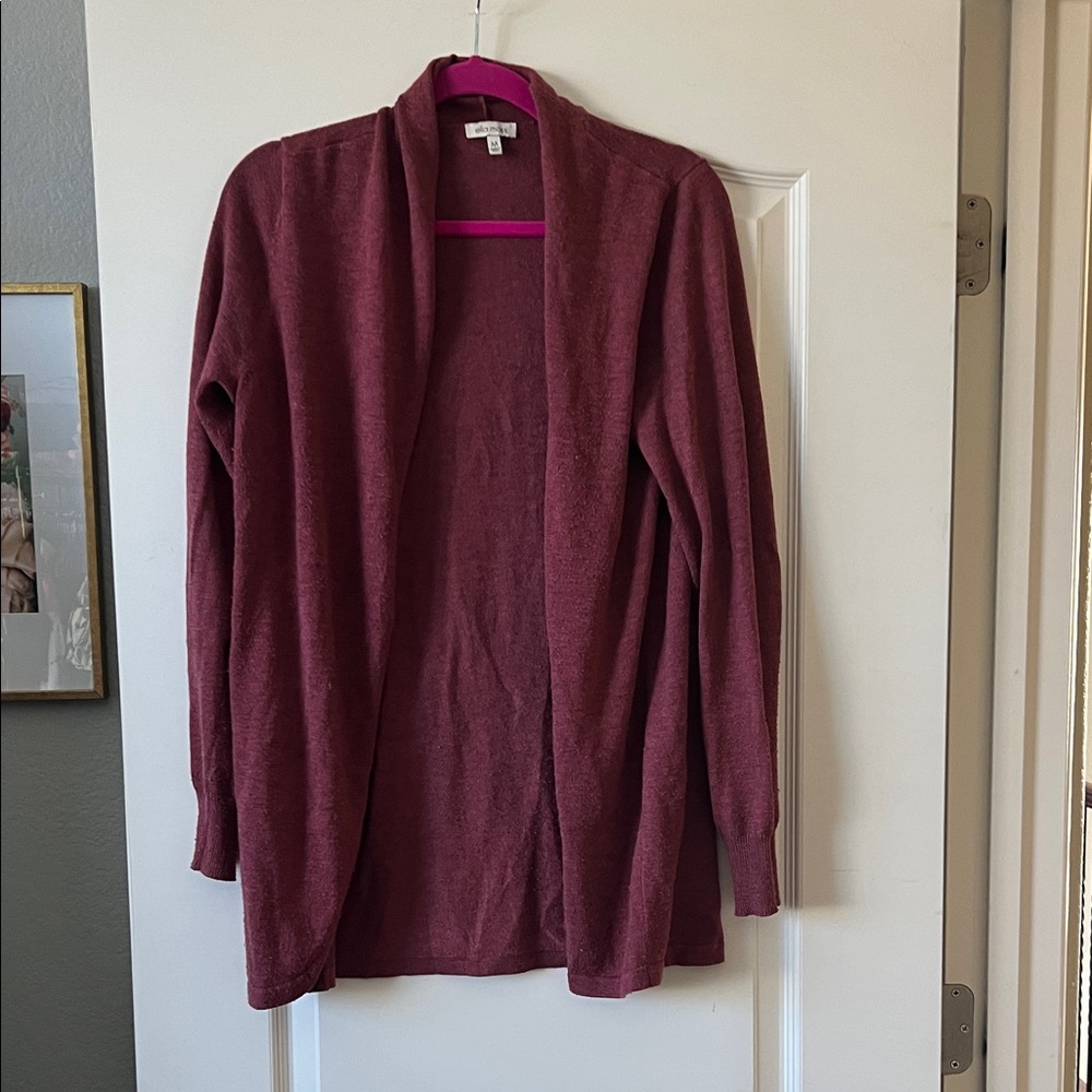 Ella Moss Open-Front Burgundy Knit Cardigan